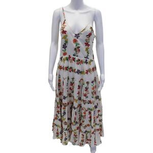 Carolina K Womens Cotton Silk Floral V Neck Maxi Sundress White Size S